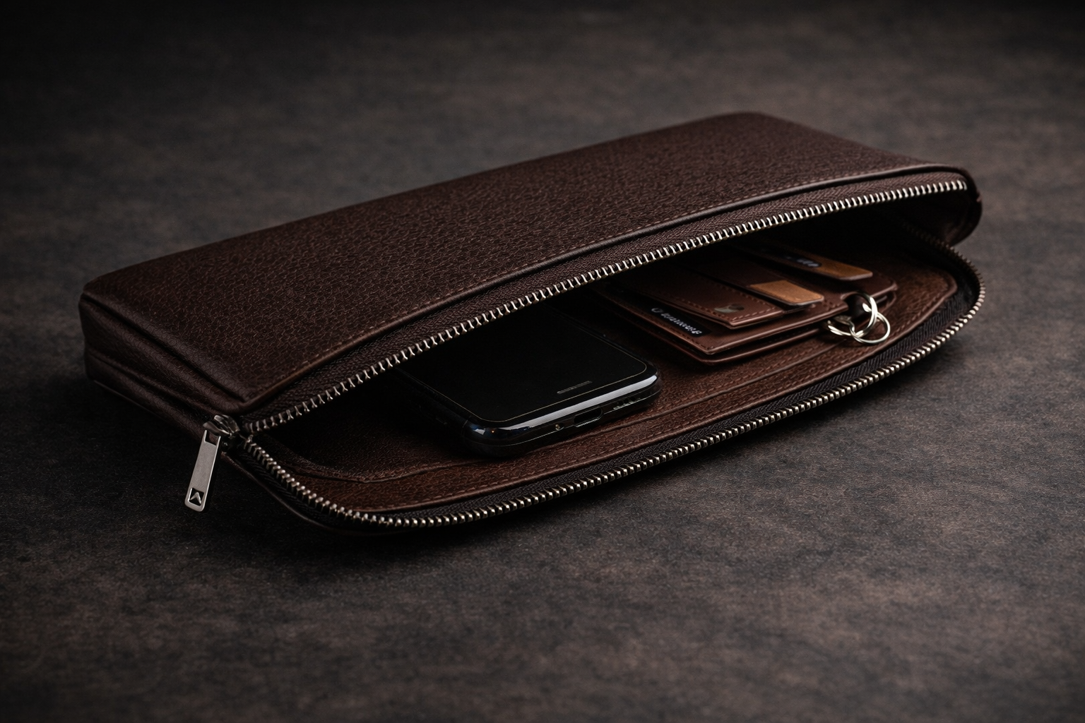 Intérieur de la pochette TOÜNGA CITY avec téléphone cartes et clés